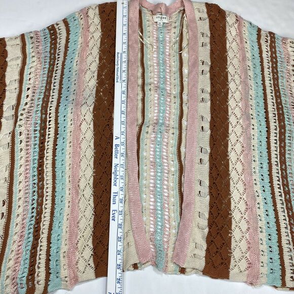 Umgee Poncho Sz Med/Large Pink Blue Brown Boho Open Knit Sweater Cardigan Drape - Picture 9 of 11